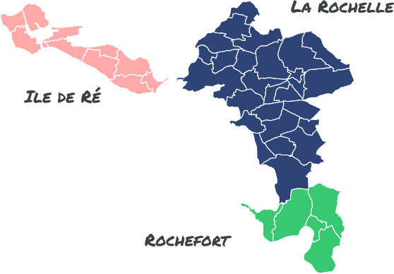 Carte des zones desservies : Île de Ré, La Rochelle, Rochefort